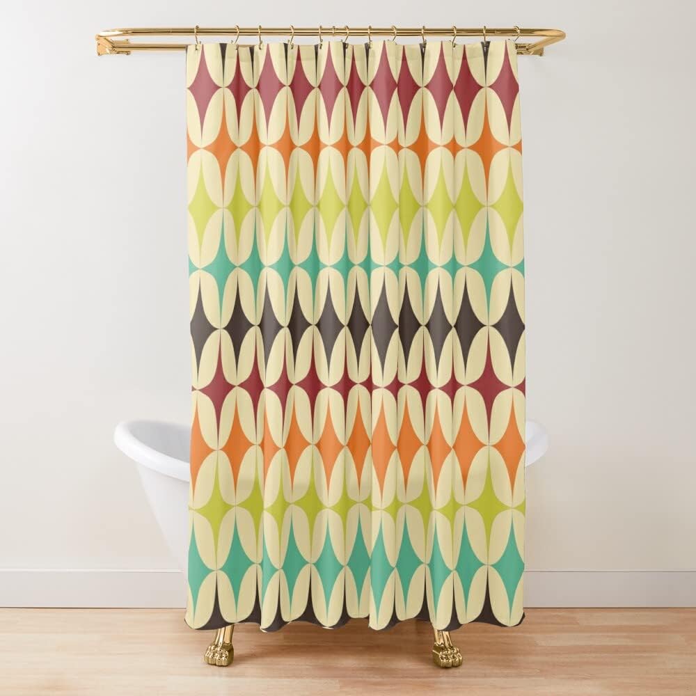 Vintage Style Mid Century Modern Shower Curtain with Geometric Design for a Traditional Bathroom Look