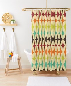 Vintage Style Mid Century Modern Shower Curtain with Geometric Design for a Traditional Bathroom Look