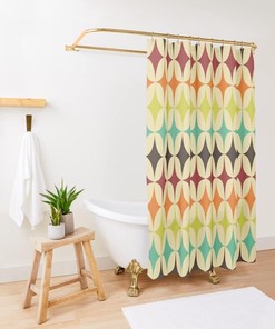 Vintage Style Mid Century Modern Shower Curtain with Geometric Design for a Traditional Bathroom Look