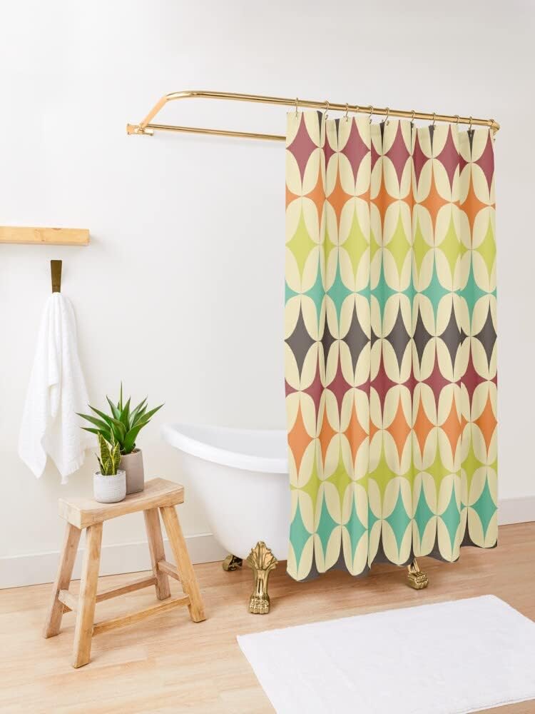 Vintage Style Mid Century Modern Shower Curtain with Geometric Design for a Traditional Bathroom Look