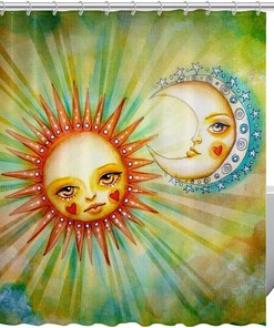 Vintage Style Sun and Moon Celestial Shower Curtain for a Cozy Bathroom