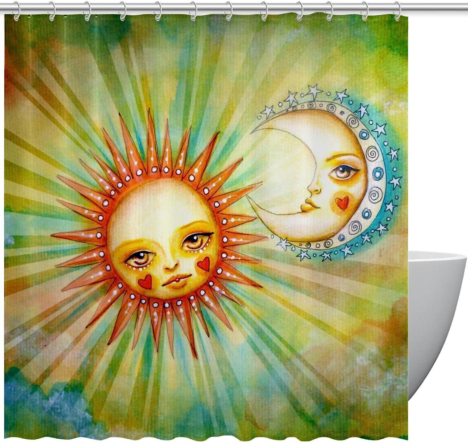 Vintage Style Sun and Moon Celestial Shower Curtain for a Cozy Bathroom