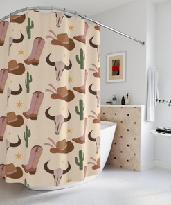 Vintage Style Tribal Shower Curtain - Custom Printed with Western Patterns and Boho Art