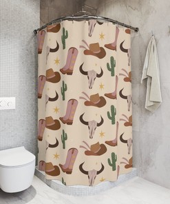 Vintage Style Tribal Shower Curtain - Custom Printed with Western Patterns and Boho Art