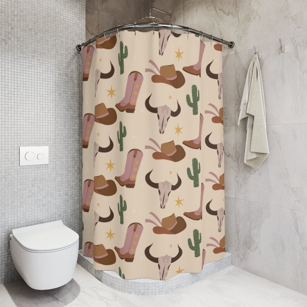 Vintage Style Tribal Shower Curtain - Custom Printed with Western Patterns and Boho Art