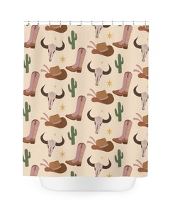 Vintage Style Tribal Shower Curtain - Custom Printed with Western Patterns and Boho Art