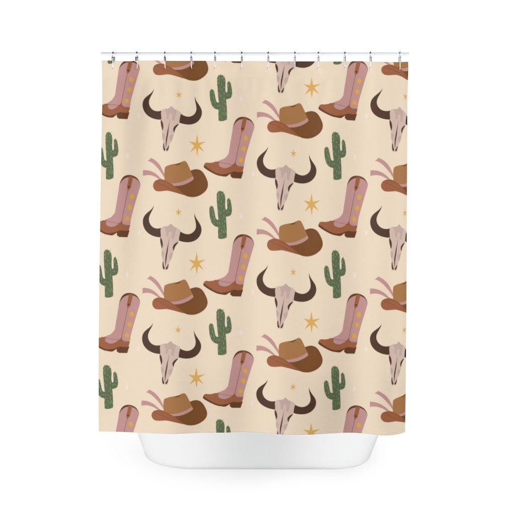 Vintage Style Tribal Shower Curtain - Custom Printed with Western Patterns and Boho Art