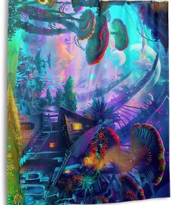 Vintage Style Trippy Mushroom Shower Curtain with 3D Fashion Design Print