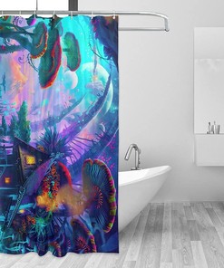 Vintage Style Trippy Mushroom Shower Curtain with 3D Fashion Design Print