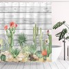 Vintage Succulent Cactus Wooden Shower Curtain, Tropical Eucalyptus Bathroom Decorations