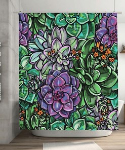 Vintage Succulents Cactus Art Shower Curtain with Rustic Bathroom Decor