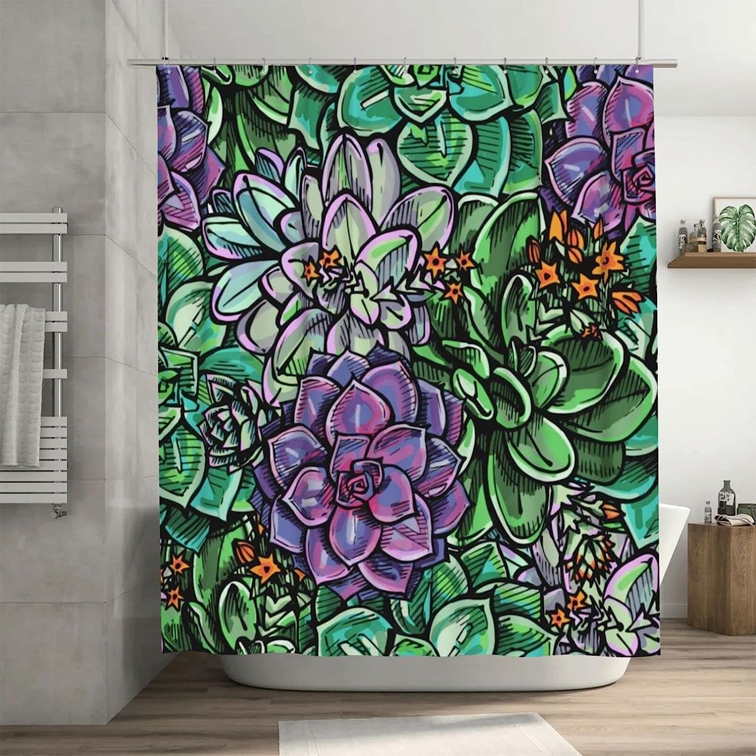 Vintage Succulents Cactus Art Shower Curtain with Rustic Bathroom Decor