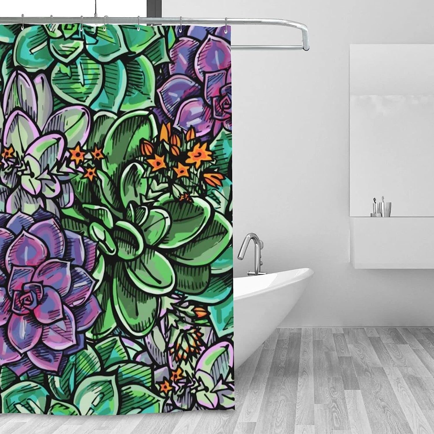 Vintage Succulents Cactus Art Shower Curtain with Rustic Bathroom Decor