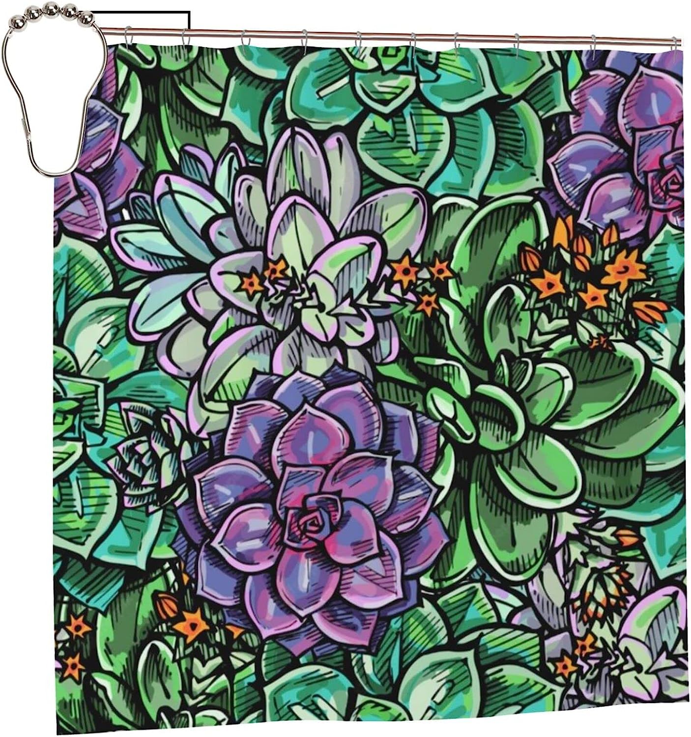 Vintage Succulents Cactus Art Shower Curtain with Rustic Bathroom Decor