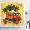 Vintage Summer Art Shower Curtain With Hippie Van And Surfboard Print