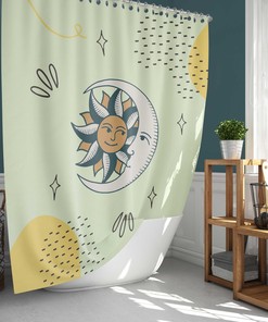 Vintage Sun Moon and Stars Shower Curtain for a Retro Boho Bathroom