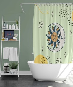 Vintage Sun Moon and Stars Shower Curtain for a Retro Boho Bathroom