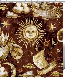 Vintage Sun, Stars and Sailboat Shower Curtain - Retro Design that Adds a Touch of Nature to Your Bathroom 