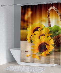 Vintage Sunflower Flower Waterproof Shower Curtain for A Nostalgic Bathroom Look