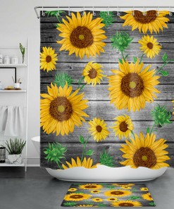 Vintage Sunflower Shower Curtain - Rustic Wood Planks with a Touch of Nature for Your Bathroom 