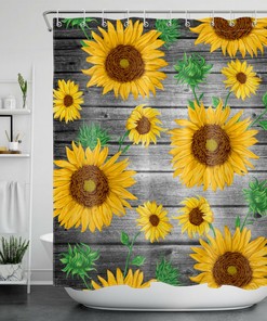 Vintage Sunflower Shower Curtain - Rustic Wood Planks with a Touch of Nature for Your Bathroom