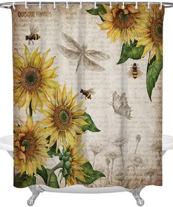 Vintage Sunflower and Butterfly Newspaper Shower Curtain - Home Bathroom Decor