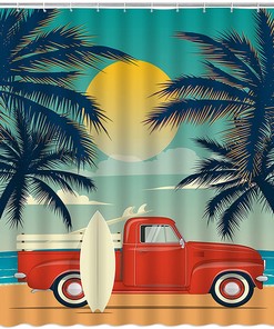 Vintage Surfing Car Shower Curtain For A Beachy Bathroom