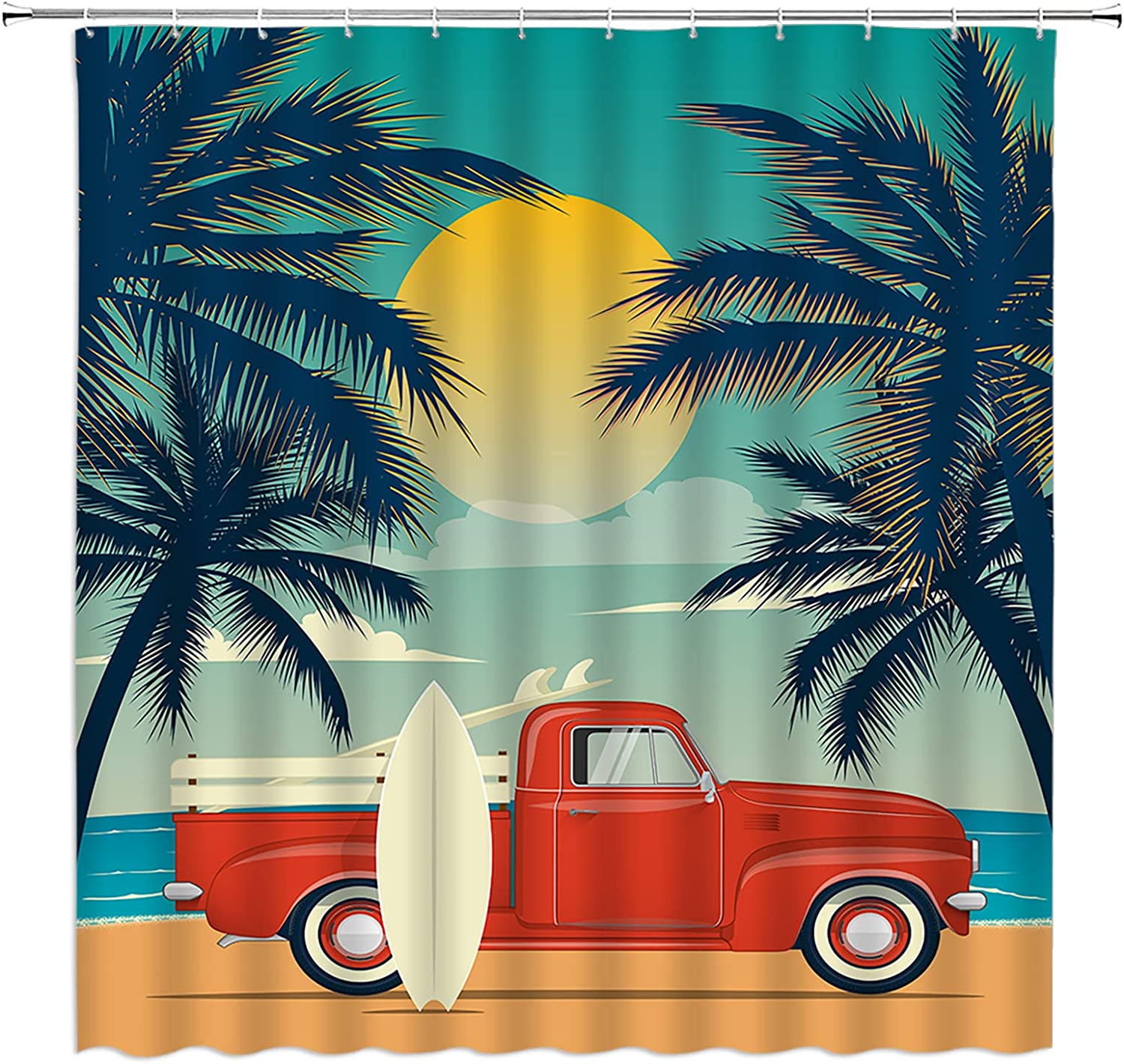Vintage Surfing Car Shower Curtain For A Beachy Bathroom
