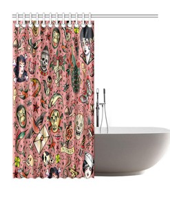 Vintage Tattoo Flash Novelty Shower Curtain with Old School Tattoo Design for Bathroom - Unbranded