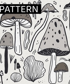 Vintage Taupe Mushroom Shower Curtain with Psychedelic Trippy Mushrooms Pattern, Nature Theme Bathroom Decor