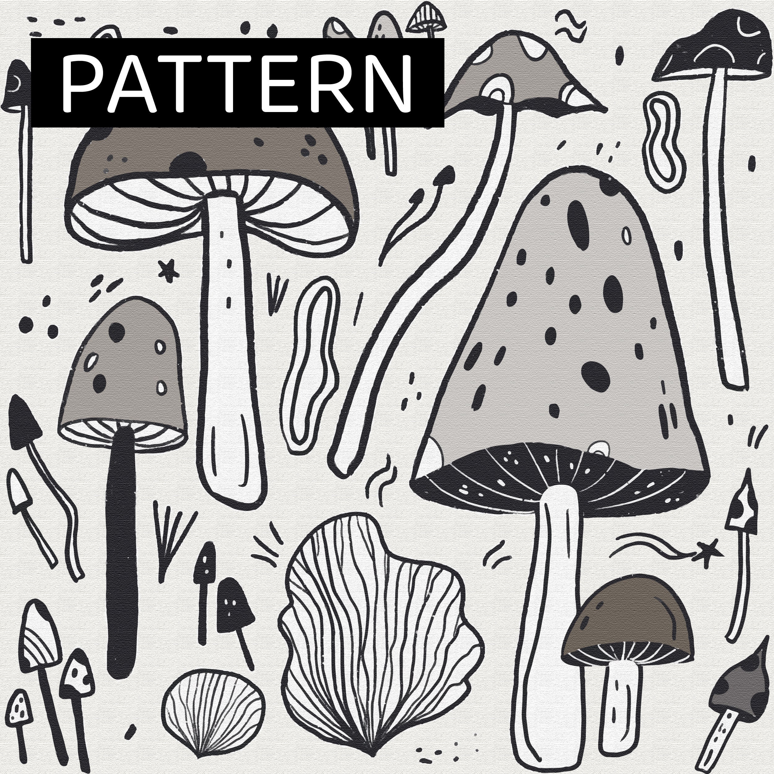 Vintage Taupe Mushroom Shower Curtain with Psychedelic Trippy Mushrooms Pattern, Nature Theme Bathroom Decor
