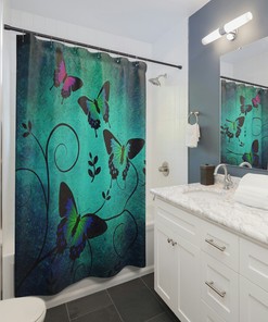 Vintage Teal Butterfly Shower Curtain - Rustic Design for Farmhouse-Inspired Bathroom 