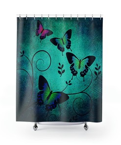 Vintage Teal Butterfly Shower Curtain - Rustic Design for Farmhouse-Inspired Bathroom