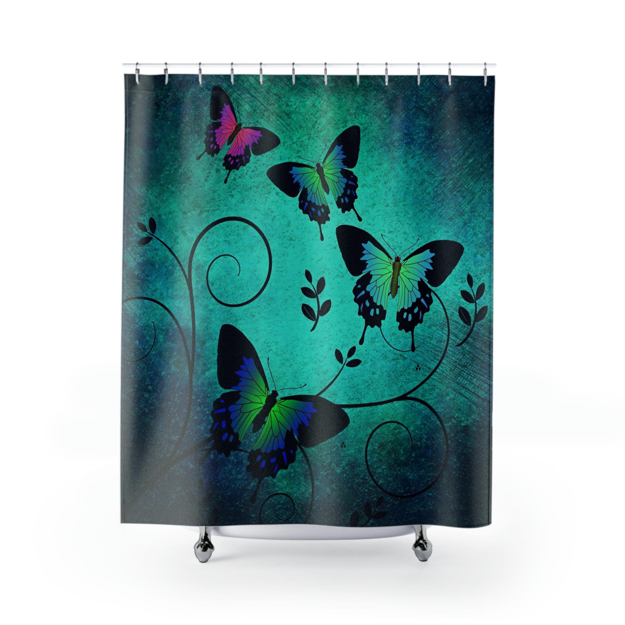 Vintage Teal Butterfly Shower Curtain - Rustic Design for Farmhouse-Inspired Bathroom