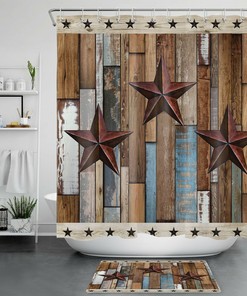 Vintage Texas Star Barn Shower Curtain - Rustic Wood Board and Americana Design for a Country Bathroom 
