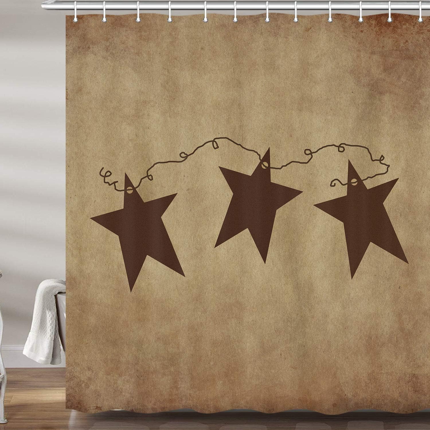 Vintage Texas Star Shower Curtain - Rustic Iron Stars and Americana Design for Western-Inspired Bathroom