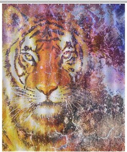 Vintage Tiger Head Shower Curtain - Modern and Funny Design with Space Background for a Playful Bathroom 