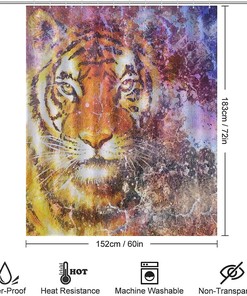 Vintage Tiger Head Shower Curtain - Modern and Funny Design with Space Background for a Playful Bathroom