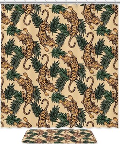 Vintage Tigers Print Shower Curtain - Wildlife Image Print Design for a Nature-Inspired Bathroom 