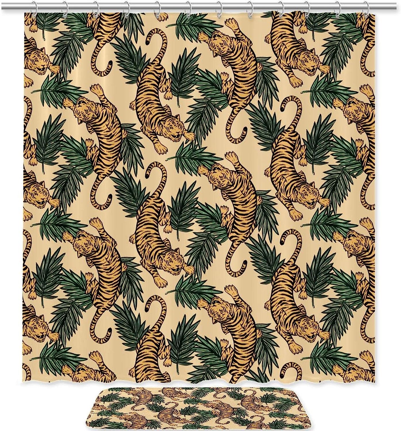 Vintage Tigers Print Shower Curtain - Wildlife Image Print Design for a Nature-Inspired Bathroom
