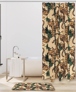 Vintage Tigers Print Shower Curtain - Wildlife Image Print Design for a Nature-Inspired Bathroom