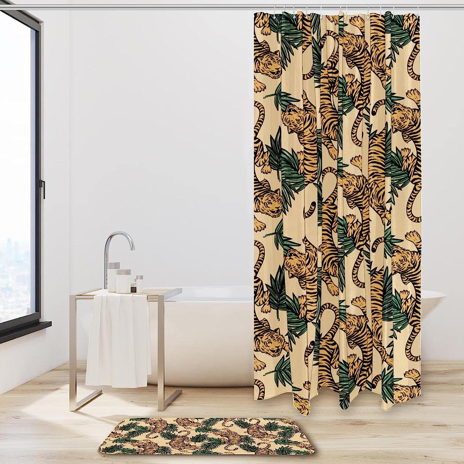 Vintage Tigers Print Shower Curtain - Wildlife Image Print Design for a Nature-Inspired Bathroom
