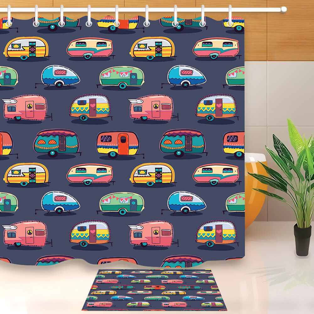 Vintage Travel Trailers Campers Printed Shower Curtain - Waterproof And Stylish