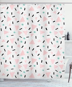 Vintage Triangles Dots Print Shower Curtain For Retro Bathroom