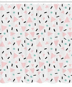 Vintage Triangles Dots Print Shower Curtain For Retro Bathroom