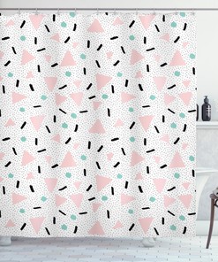 Vintage Triangles Dots Print Shower Curtain For Retro Bathroom