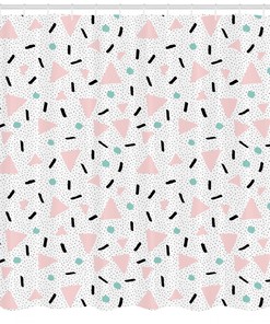 Vintage Triangles Dots Print Shower Curtain For Retro Bathroom