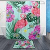 Vintage Tropical Flowers Palm Leaves Shower Curtain, Waterproof Bathroom Decor