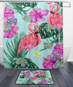 Vintage Tropical Flowers Palm Leaves Shower Curtain, Waterproof Bathroom Decor
