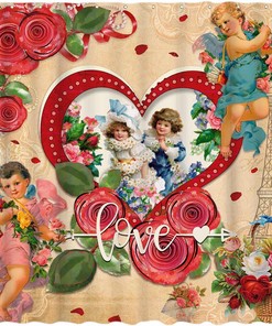 Vintage Valentine'S Day Shower Curtain With Abstract Love Cupid And Country Rose Flower By Allenjoy